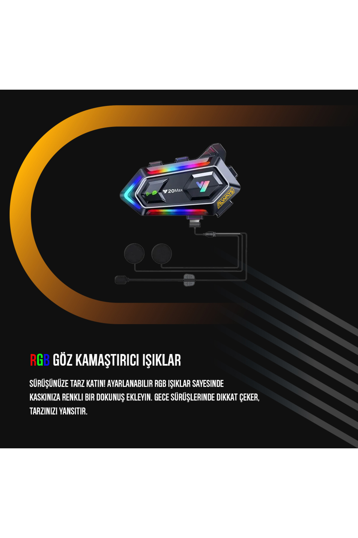  V20 Max Motorsiklet Intercom Su Geçirmez Kask 2 Kişi Telsiz Bağlantılı Intercom Rgb Intercom